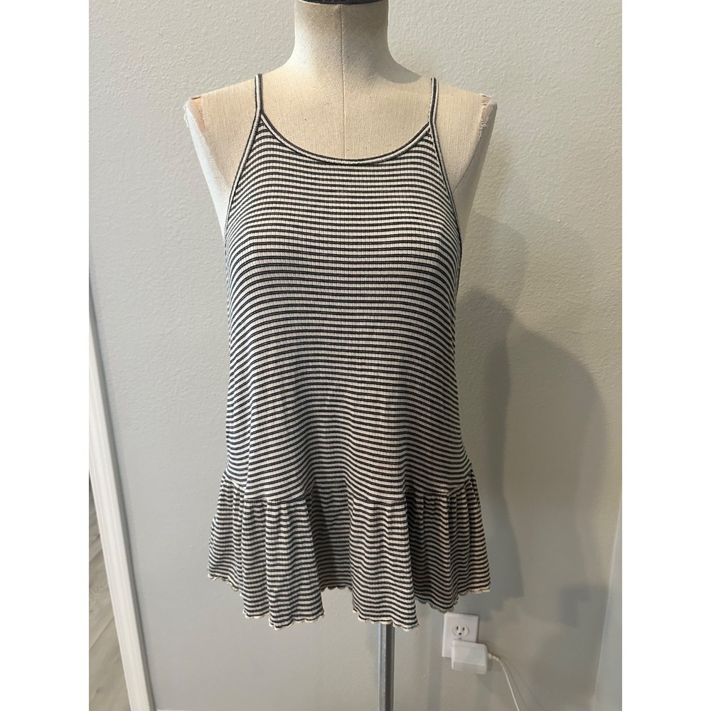 American Eagle Soft & Sexy Tank Top M Striped Ribbed Ruffle Peplum Cami